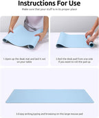 YSAGi Leather Desk Protector, Office Mat, Large Mouse Mat, Non-Slip PU Leather Blotter, Laptop Desk Pad, Waterproof Writing Pad for Office and Home (Baby Blue, 31.5" x 15.8")