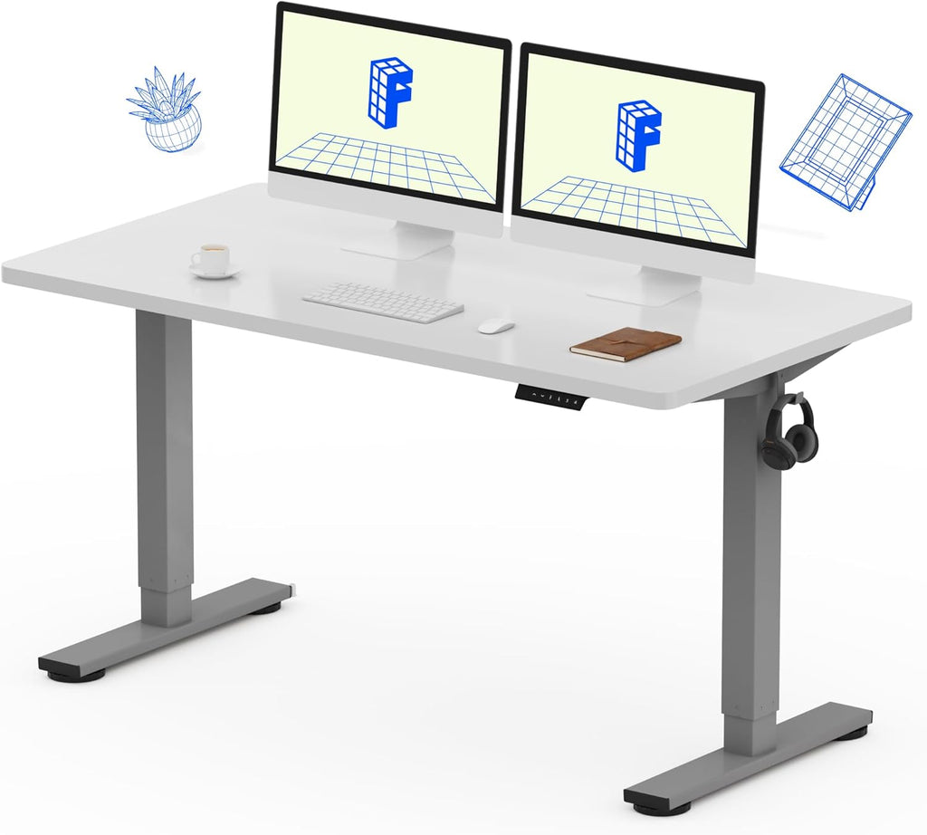 FLEXISPOT EN1 Whole-Piece Standing Desk 55 x 28 Inches Electric Stand Up Desk for Workstation and Home Office (Silver Frame + 55" White Top, 2 Packages)