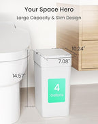 Cesun Bathroom Trash Can with Lid, 4 Gallon Motion Sensor Garbage Can Automatic Touchless Trash Cans, Slim Plastic Smart Waste Basket for Bedroom, Office, Living Room, White