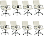 CLATINA Office Computer Desk Chair Executive Mid Back Ergonomic Managerial Chair with Lumbar Support Comfortable Adjustable PU Leather Home Office Chair Swivel, White 8PK