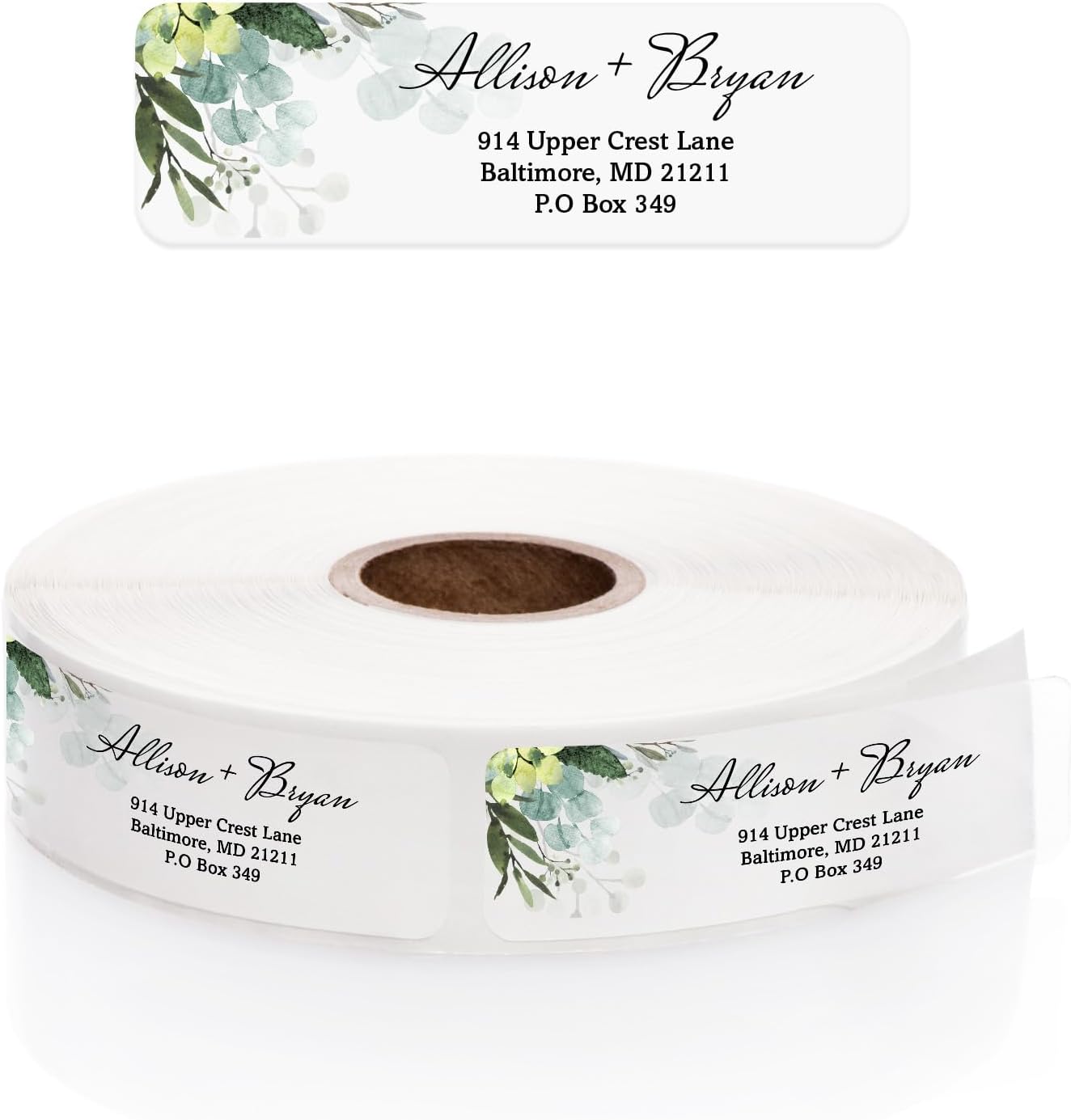 Clear Floral Greenery Rolled Address Labels / 500 Personalized Return Address Labels/Custom Address Stickers in Elegant Plastic Dispenser