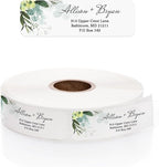 Clear Floral Greenery Rolled Address Labels / 250 Personalized Return Address Labels/Custom Address Stickers in Elegant Plastic Dispenser