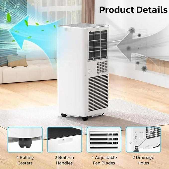 Portable Air Conditioner 10000 BTU (ASHRAE), 3-in-1 Mode AC Cools Up to 450 Sq. Ft., LED Display & Remote Control, 24H Timer, AC Unit with Window Kits for Bedroom,Dorm,Office(White)