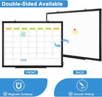 Dry Erase Calendar Whiteboard for Wall, WALGLASS 24" x 18" Magnetic White Board, Monthly Dry Erase Calendar with Black Aluminum Frame, Double-Sided Hanging Portable Board for Office, Home, School