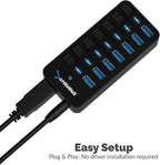 SABRENT 36W 7 Port USB 3.0 Hub with Individual Power Switches and LEDs Includes 36W 12V/3A Power Adapter (HB-BUP7)