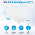 CAREGY 150 Pack Laminating Sheets, Hold 11 x 17 Inch Sheet, 3 Mil Clear Thermal Laminating Pouches 11.5 x 17.5 Inch Lamination Sheet Paper for Laminator, Round Corner