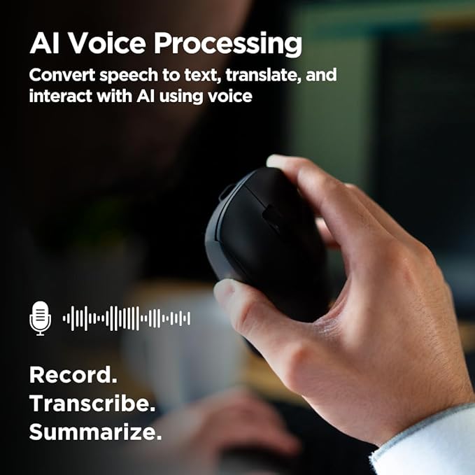 Virtusx AI Mouse, Jethro V1 – AI Voice & Audio Recorder, Note Taking Mouse for Computer & Laptop with Centralized AI Software, AI Writing Tools, Voice Typing, Transcribe, Translate & Summarize