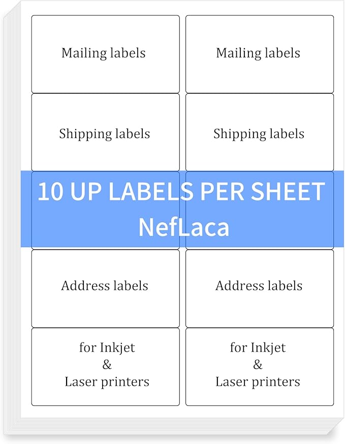 100 Sheets 2"x4" Shipping Address Labels, 10-UP Blank Mailing Labels, White Self-Adhesive Customized Stickers for Inkjet and Laser Printer