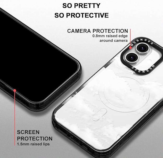 MOSNOVO Magnetic Case for iPhone 16, 10ft Military-Grade Protection, Compatible with Magsafe, Shockproof Phone Case for iPhone 16 - Cloud - Clear Black