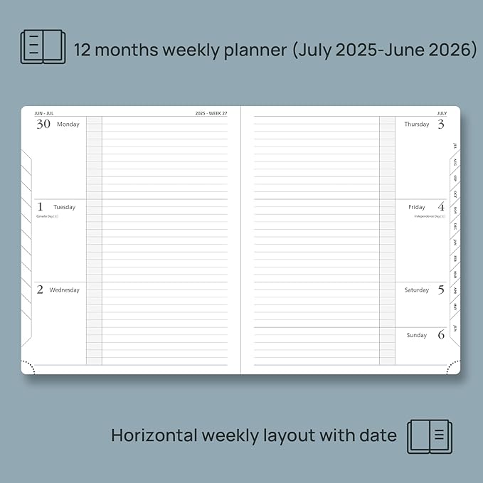 POPRUN Planner 2025-2026 (Large 8.5''x 10.5''), Horizontal Weekly Notebook Jul.2025 - Jun.2026, Academic Appointment Book with Monthly Tabs, Leather Hardcover, Inner Pocket, 100 GSM - Lavender