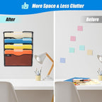 EASEPRES 5 Pocket Mesh Hanging Wall File Organizer with Hangers & Nametag Label, Wall Mounted Mail Paper Document Folder Holder, Clipboard Storage Organization Magazine Rack for Office Cubicle, Black
