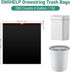 SWIHELP Drawstring Trash Bags 280 Counts 4 Gallon Garbage Bags 15 Liters Plastic Trash Can Liners Waste Basket Bin Liners