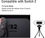 1080P USB Camera for Switch 2/ PC, Ring Light & 3-Level Brightness - Streaming Camera with Built-in Mic, Tripod & Plug&Play for Zoom/Skype/Facetime, PC/Mac/Laptop