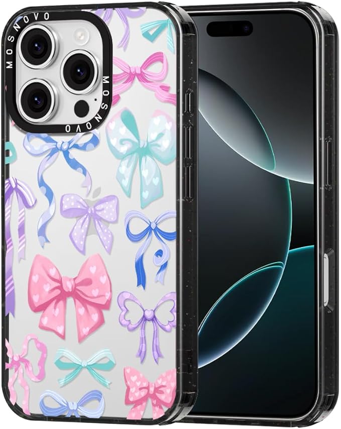 MOSNOVO Case for iPhone 16 Pro, [10ft 4X Military-Grade Drop Protection] Durable & Shockproof Phone Case Cover Design for iPhone 16 Pro - Bows - Clear Black