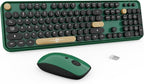 Wireless Keyboard and Mouse Combo, 104 Round Keys Cute Colorful Keyboard and Mouse with Retro Typewriter for PC/Mac/Laptop/Tablet/Computer/Windows Green