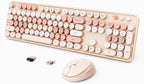 Wireless Keyboard and Mouse Combo, Ergonomic Full Size Typewriter Retro Round Keycaps Keyboard, Compatible with Windows, PC, Perfer for Home and Office Keyboards (Chocolate Color)