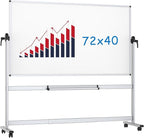 VIZ-PRO Double-Sided Magnetic Mobile Whiteboard, 72 x 40 Inches, Rolling Dry Erase Board Easel Stand on Wheels with Aluminium Frame for School Office Home