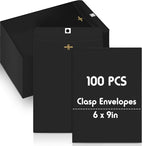 Geyee 100 Pcs Clasp Manilla Envelopes 6 x 9 Inch Gummed Colored Envelopes for Storing or Mailing for Home Office Business Supplies(Black)