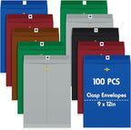 Geyee 100 Pcs Clasp Manilla Envelopes 9 x 12 Inch Gummed Colored Envelopes for Storing or Mailing for Home Office Business Supplies(Retro Color)