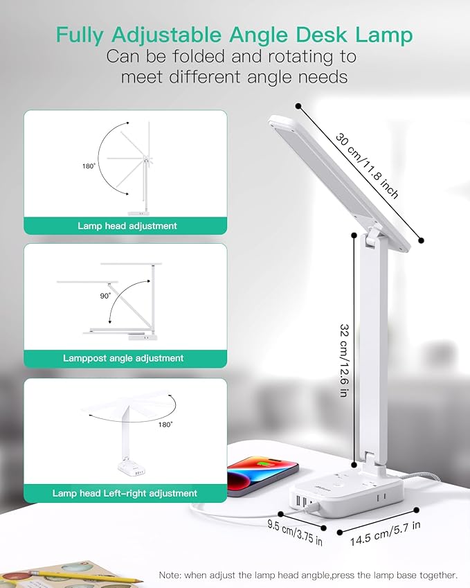 Power Strip with LED Desk Lamp, PD 30W Touch Desk Lamps, 4 Outlets 4 USB Ports(2 USB C) Small Desk Lamp 5FT Extension Cord Table Lamp for Home Office College Dorm Room Essentials Bedroom Bedside Study