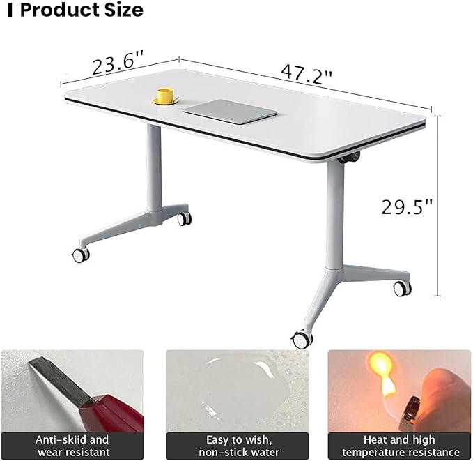 Conference Table Folding Conference Table, Modern Conference Room Table White Meeting Table Flip Top Large Mobile Training Tables, Mobile Training Seminar Tables for Office Classroom (6pack 47.2in)