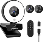 papalook 4K Autofocus Webcam with Light, UHD Web Camera with Remote Control and Dual Noise-Cancelling Mics, Plug and Play USB Webcams for PC Laptop Zoom Skype Teams Google Meet