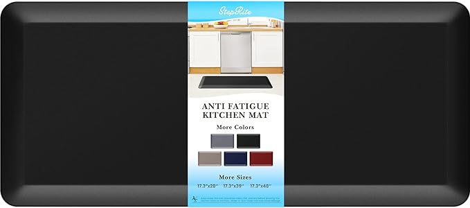 StepRite 4/5 Inch Thick Kitchen Mat Anti Fatigue Mat Kitchen Rugs Kitchen Decor Non-Slip, Stain Resistant, Waterproof Kitchen Mats Desk Mat for Kitchen, Office, Workshop, Black, 17'' x 39''