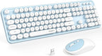 MOFII Wireless Keyboard and Mouse Combo, Computer Full Size 2.4G Plug and Play Wireless Typewriter Retro Round Keyboard and Mouse Set for Windows, Computer, Desktop, PC, Notebook - (Light Blue)