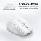 TECKNET Wireless Mouse (BT5.0/3.0 & 2.4G) Rechargeable 4800 DPI Silent USB A & Bluetooth Mouse 6 Buttons, Wide Compatibility - White