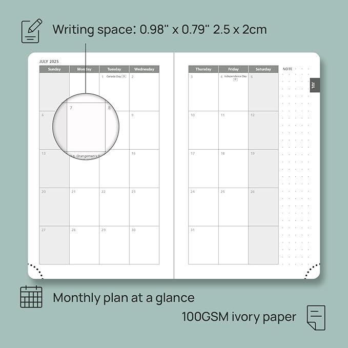 POPRUN Pocket Planner 2025-2026 (Purse Size 4'' x 6.25'') Academic Small Calendar (July 2025 - June 2026) with Hourly Time Slots, 100GSM Thick Papers, Leather Soft Cover - Brown