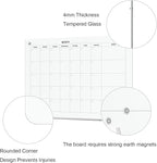 TOWON Tempered Glass Calendar Dry Erase Board for Wall, 3' x 2' Magnetic Whiteboard Calendar Planner for Office, Home, School Supplies, White, 36 x 24 Inches