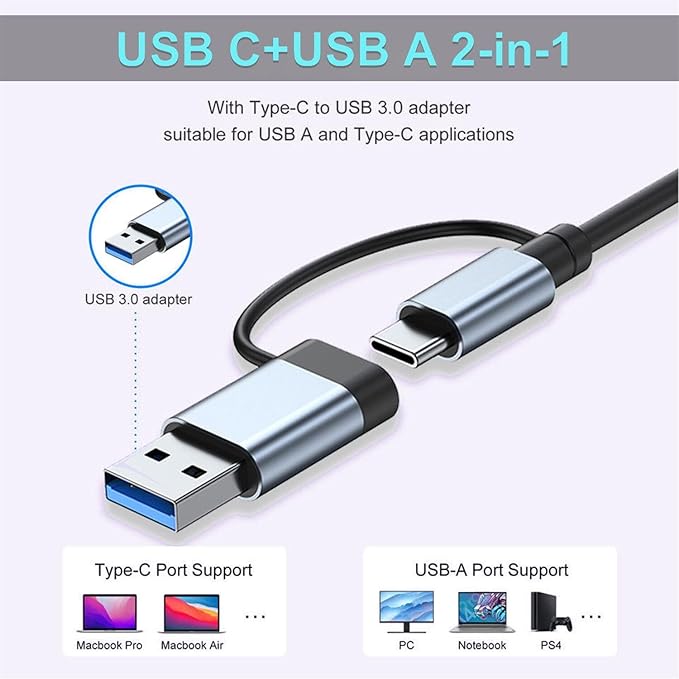 USB C Hub USB Hub 3.0, VIENON Aluminum 8 in 1 USB Splitter with 1 x USB 3.0, 3 x USB 2.0 and 1 x USB C, SD/TF Card Reader, 3.5mm Aux Ports for MacBook Pro Air and More PC/Laptop/Tablet Devices