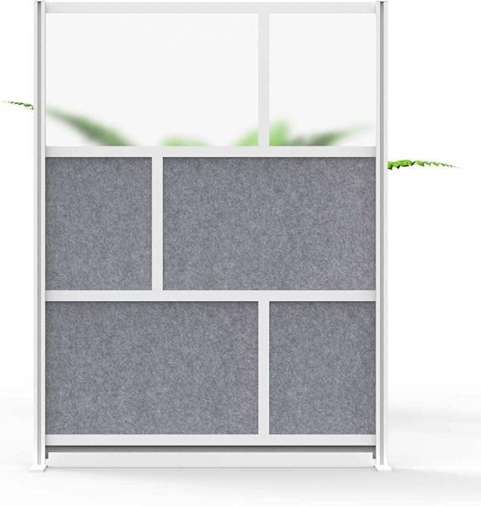 Stand Up Desk Store Expanse Modular Wall | 53'' x 70'' Wall | Expandable Partition Room Divider with Rearrangeable Frosted Acrylic & Sound Absorbent Panels (Silver Frame)