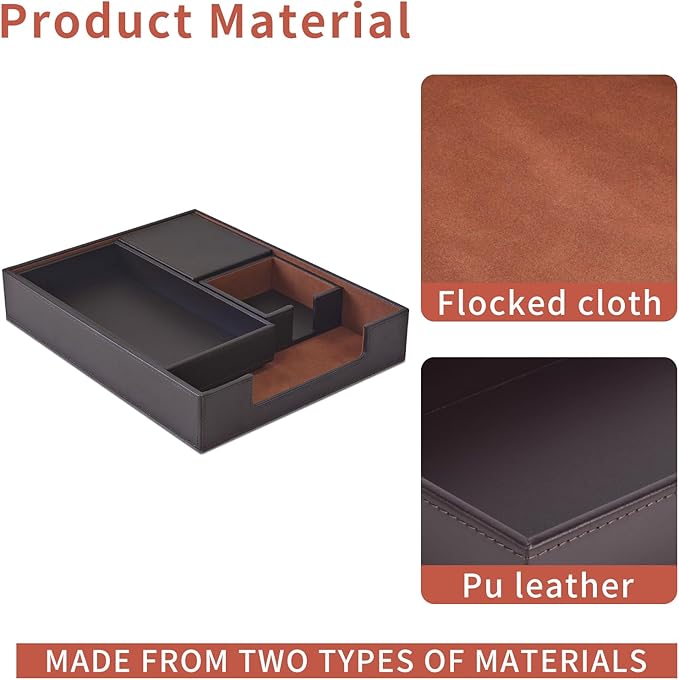 4 Pack Leather Office Supplies/Desk Organizer for Letter Paper Tray,Sticky Note Holder,Pen Cup,Stackable Small Letter Mail Sorter Tray,Workspace Decor for Women Men (Brown, 4-piece set)