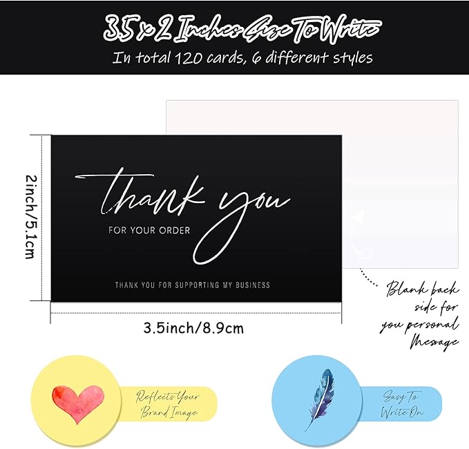 120 Pieces Thank You for Your Order Cards Customer Appreciation Note Cards Thank You for Supporting My Business Card for Small Business Owners Stores Online Retailers 3.5 x 2 Inch(Black, White)