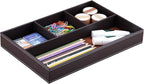 KINGFOM Pu Leather Desk Organizer Tray, 4 Compartment Office Storage Supplies Stationery Drawer Tray, Nightstand Bedside Tray for Key, Wallet, Watch, Coin, Phone Valet Tray Stackable