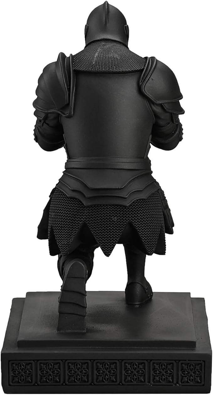 Medieval Armored Warrior Knight Pen Holder Desk Organizers and Accessories Resin Pencil Holder Paperweight as Gift with a Cool Letter Opener for Desk (Black)