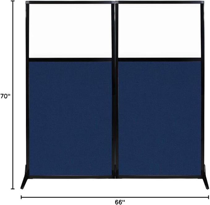 Versare Workstation Partition | Portable Wall Divider | Modern Office Cubicle | Free Standing Privacy Screen | Flexible Work Space | 66" x 70" W/Window, Navy Blue Fabric Panels