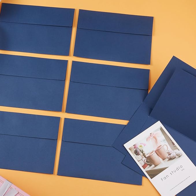 Wishop 50 Pack Self-Adhesive Envelopes with Fold Cards for Wedding Invitations, Greeting Cards, Baby Shower, Letter Mailing (Navy Blue, 4x6)