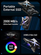 MOVE SPEED Magnetic 2TB Portable External SSD - 2000MB/s USB-C 3.2x2, PS5/PC/Smartphone Compatible Portable Drive, Compact Durable Storage for Gamers & Creators