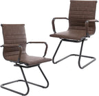 Heavy Duty Office Chair Reception Chairs Leather Conference Chairs Back Support Guest Chair, Set of 2 (Vintage Brown)