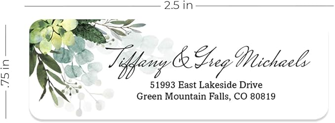 Floral Greenery Rolled Address Labels/Roll of 500 Personalized Address Labels/Designer Return Address Stickers in Elegant Plastic Dispenser