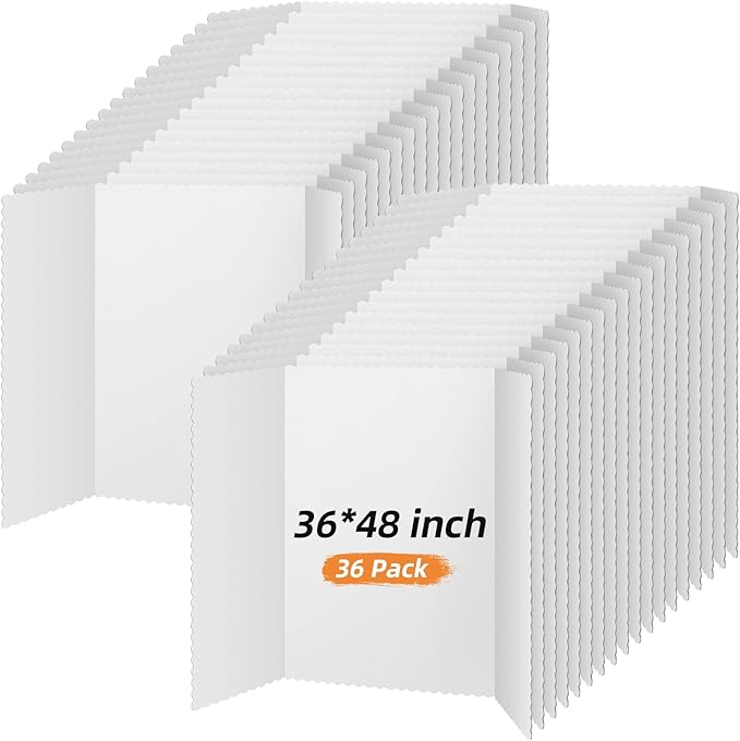 Ctosree 36 Pcs Tri Fold Display Board,36" x 48" Portable Lightweight Foldable Presentation Poster Board for Office Projects Exhibitions Workshops, White