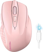 TECKNET Wireless Mouse (BT5.0/3.0 & 2.4G) Rechargeable 4800 DPI Silent USB A & Bluetooth Mouse 6 Buttons, Wide Compatibility - Pink