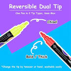 Liquid Chalk Markers Set (8 Pack), 6mm Reversible Thick & Chisel Tip, Wet Erase Paint Pens for Non Porous Blackboard Chalkboard, Car Glass Windows, School Business Supplies (8 Neon Color)