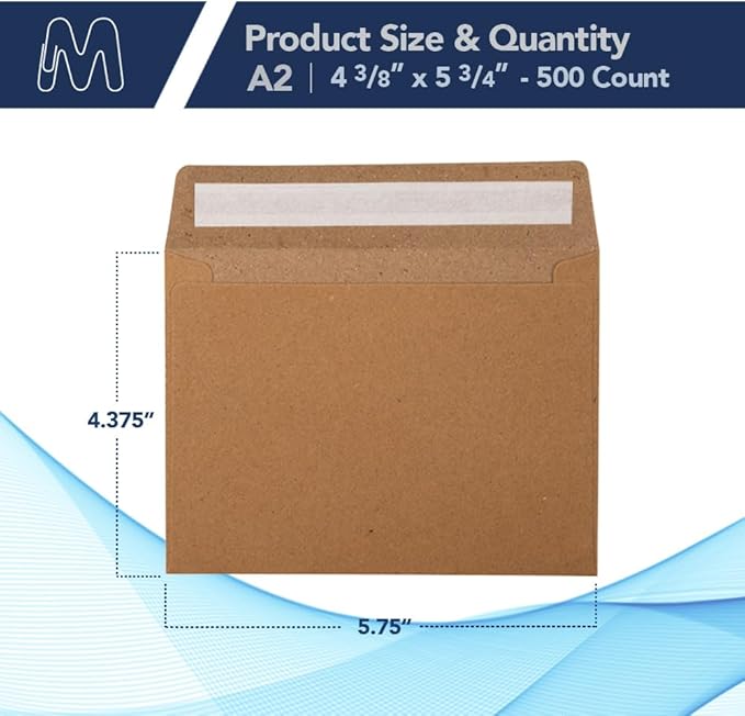 MOS A2 Invitation Envelopes – 4-3/8" X 5-3/4" Kraft Mailing Envelopes Self Seal (500 Count) – 120GSM/ 32LB Bond Heavy Duty – For Greeting Cards, Card Making, RSVP Cards, Wedding Invites