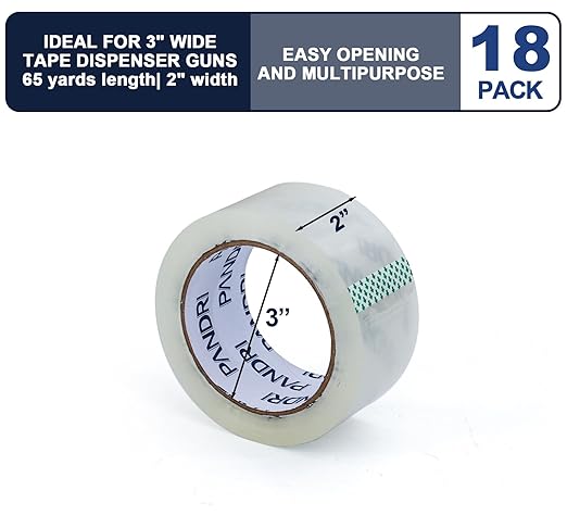 PANDRI Packing Tape, 18 Rolls Heavy Duty Clear Packaging Tape for Shipping Packaging Moving Sealing, 2 inches Wide, 65 Yards Per Roll, Total 1170 Yards
