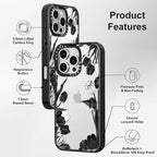MOSNOVO Case for iPhone 16 Pro, [10ft 4X Military-Grade Drop Protection] Durable & Shockproof Phone Case Cover Design for iPhone 16 Pro - Black White Tulips - Clear Black