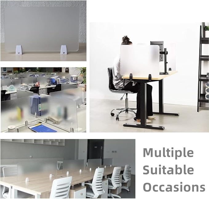 4PCS Desk Dividers Office Partitions, Privacy Desk Panel Protective, Frosted Acrylic Plexiglass Shield with Clamps for Offices Schools Call Centers - 23.6”L X15.8”W