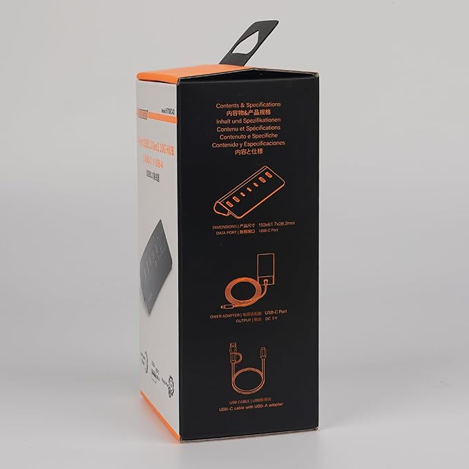 FIDECO Powered USB Hub, 7 Port USB 3.2 Gen 2, 10Gbps Fast Data Hub for iPhone 16/15 and Laptop, Aluminum USB Splitter with 5V 3A Power Adapter, 4 USB-A and 3 USB-C Ports, Support BC1.2 Charging